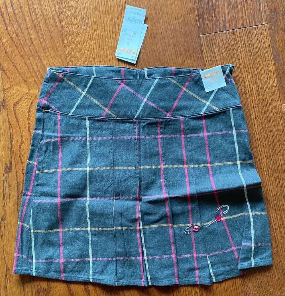 New Gymboree Girls Pink Grey Plaid Zip Up Adjustable Waist Skirt Size 12